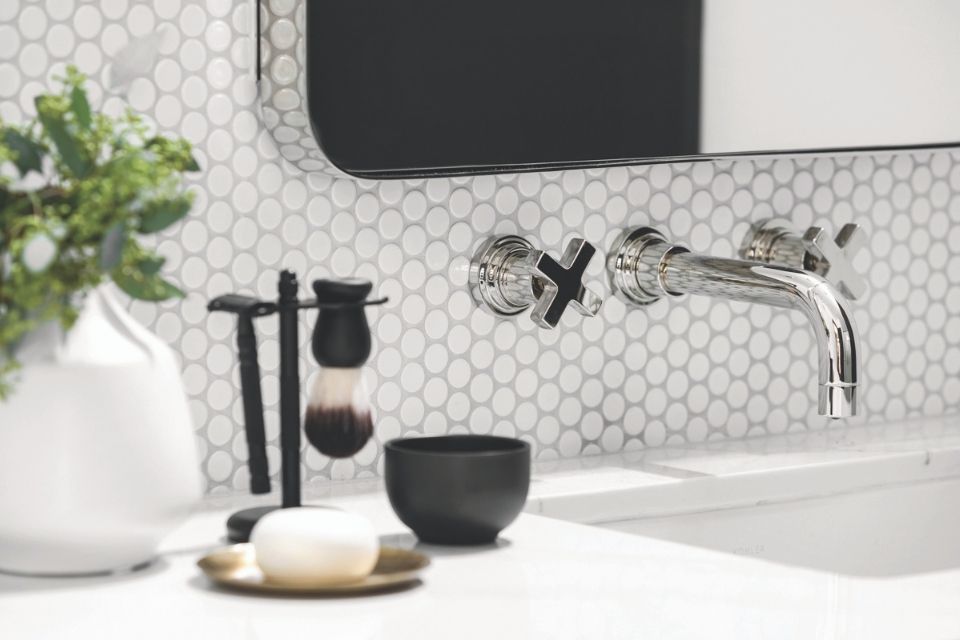 hexagon mosaic tile backsplash | Hibou Design and Co.